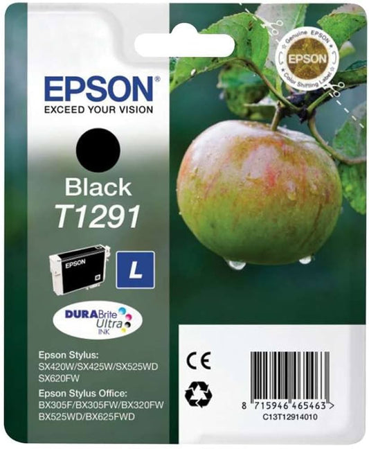 Cartouche Jet d'encre de Marque Epson T1291 Black DURABRITE Ultra Taille L (11,2ml/380pages) (Serie Pomme) (380 pages)
