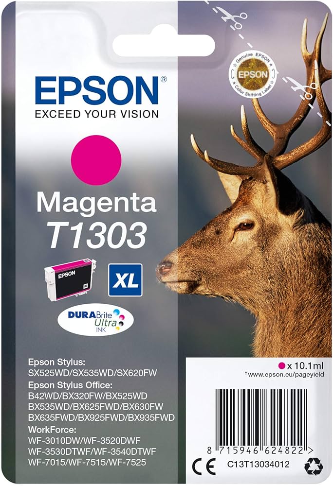 Cartouche Jet d'encre de Marque Epson T1303 Magenta DURABRITE Ultra Taille XL (10,1ml/600pages) (Serie Cerf)