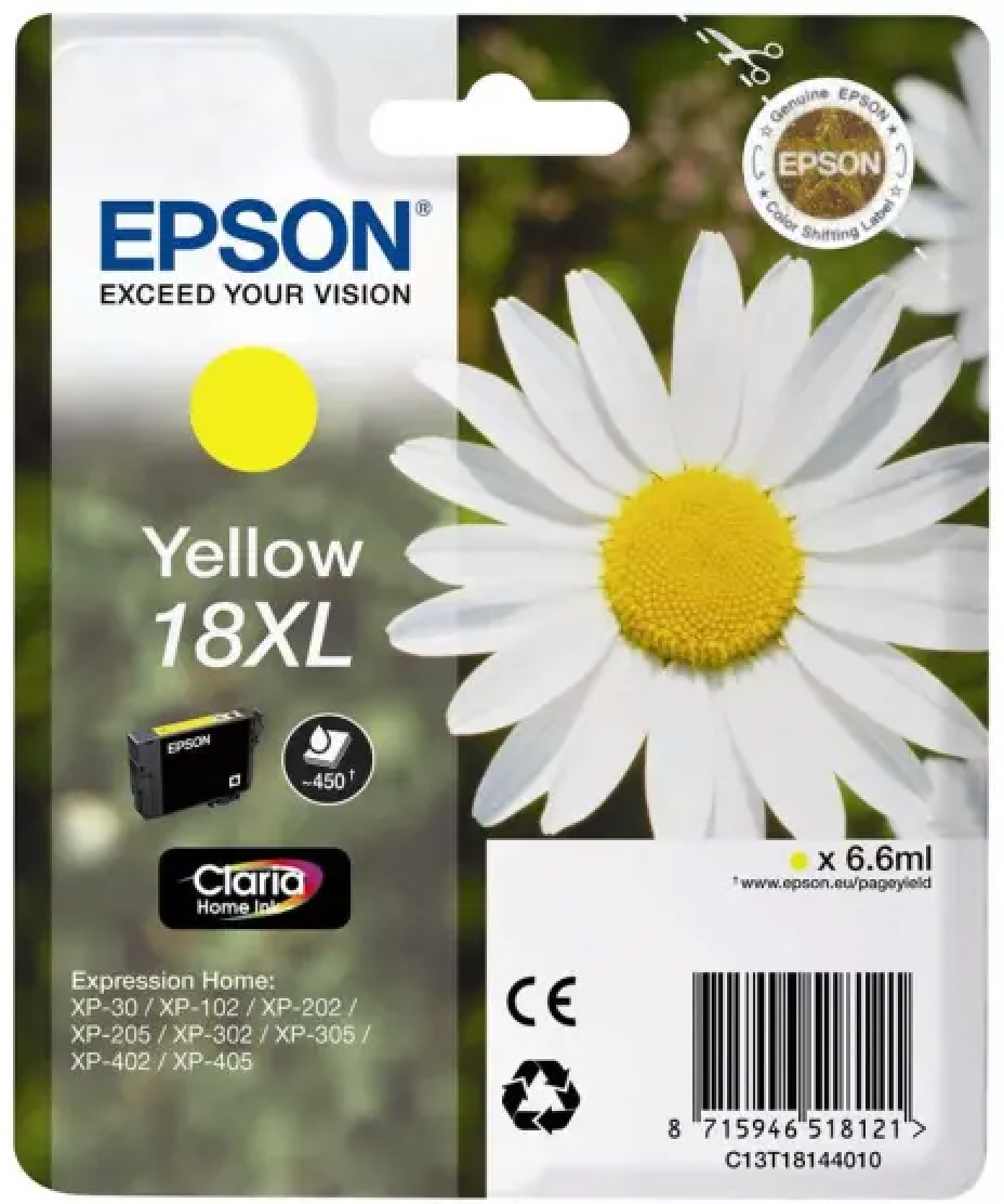 Cartouche Jet d'encre de Marque Epson T1814 Home Série 18XL Yellow (6,6ml/450pages)