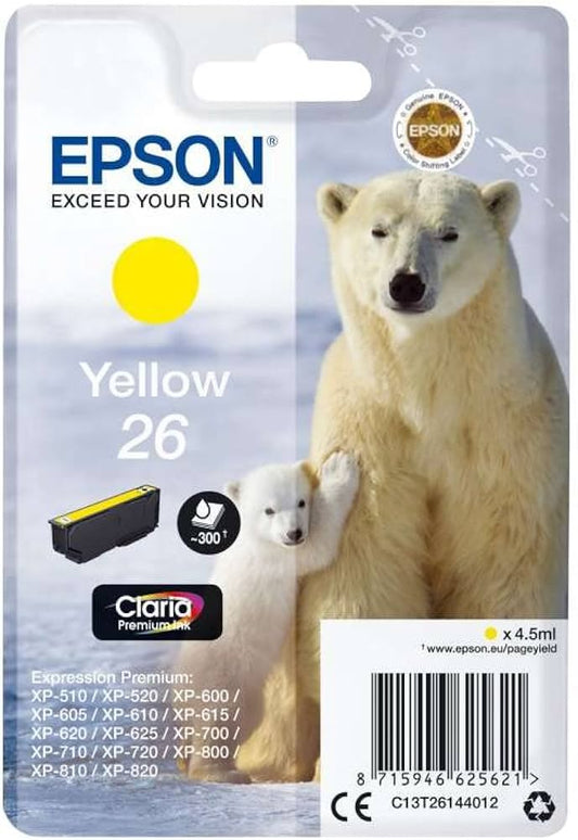 Cartouche Jet d'encre de Marque Epson T2614 Yellow N°26 (Single Pack ) ( Premium Ink)(4.5ml/300pages)