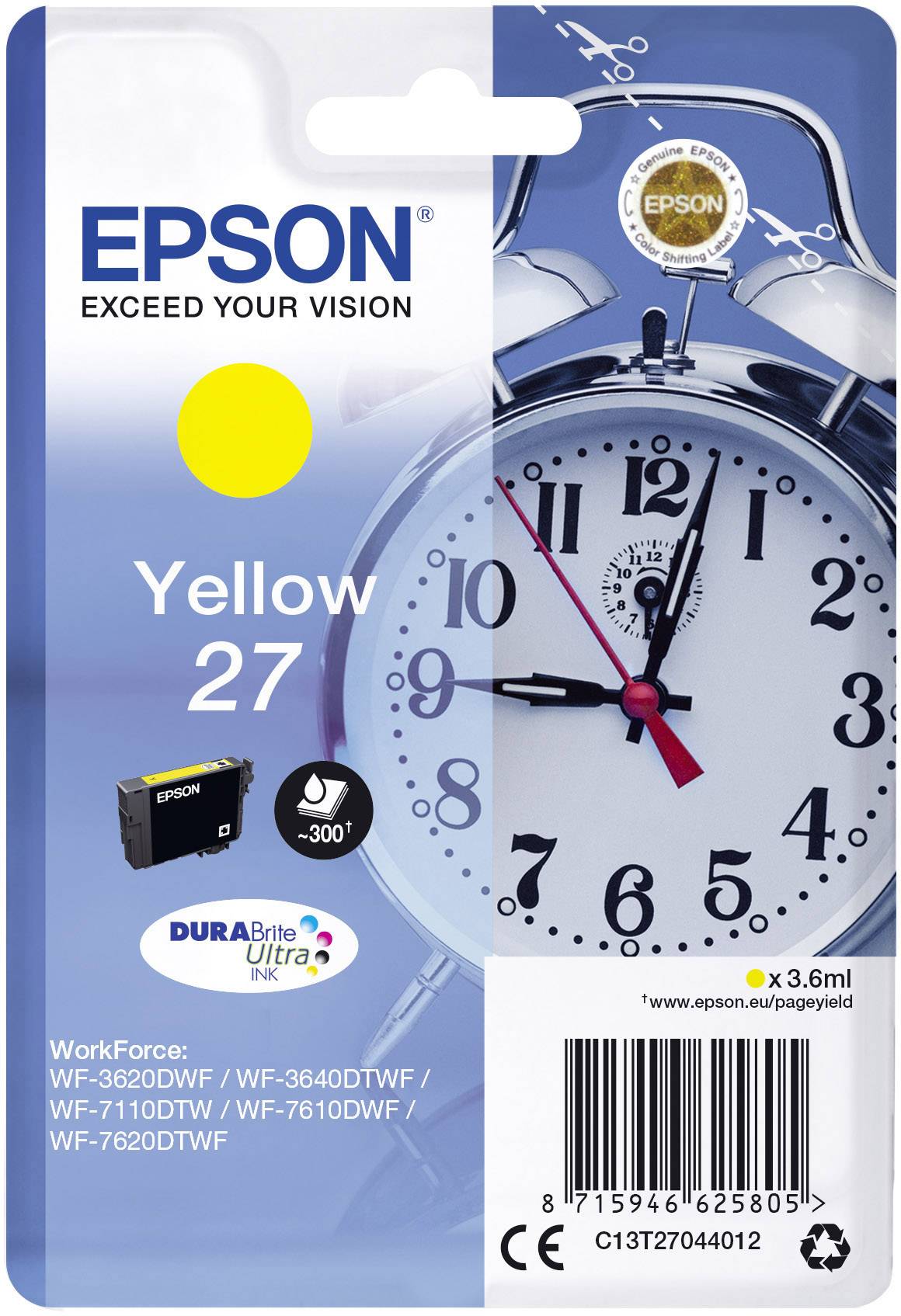 Cartouche Jet d'encre de Marque Epson T2704 Jaune (3.6ml - 300 pages)