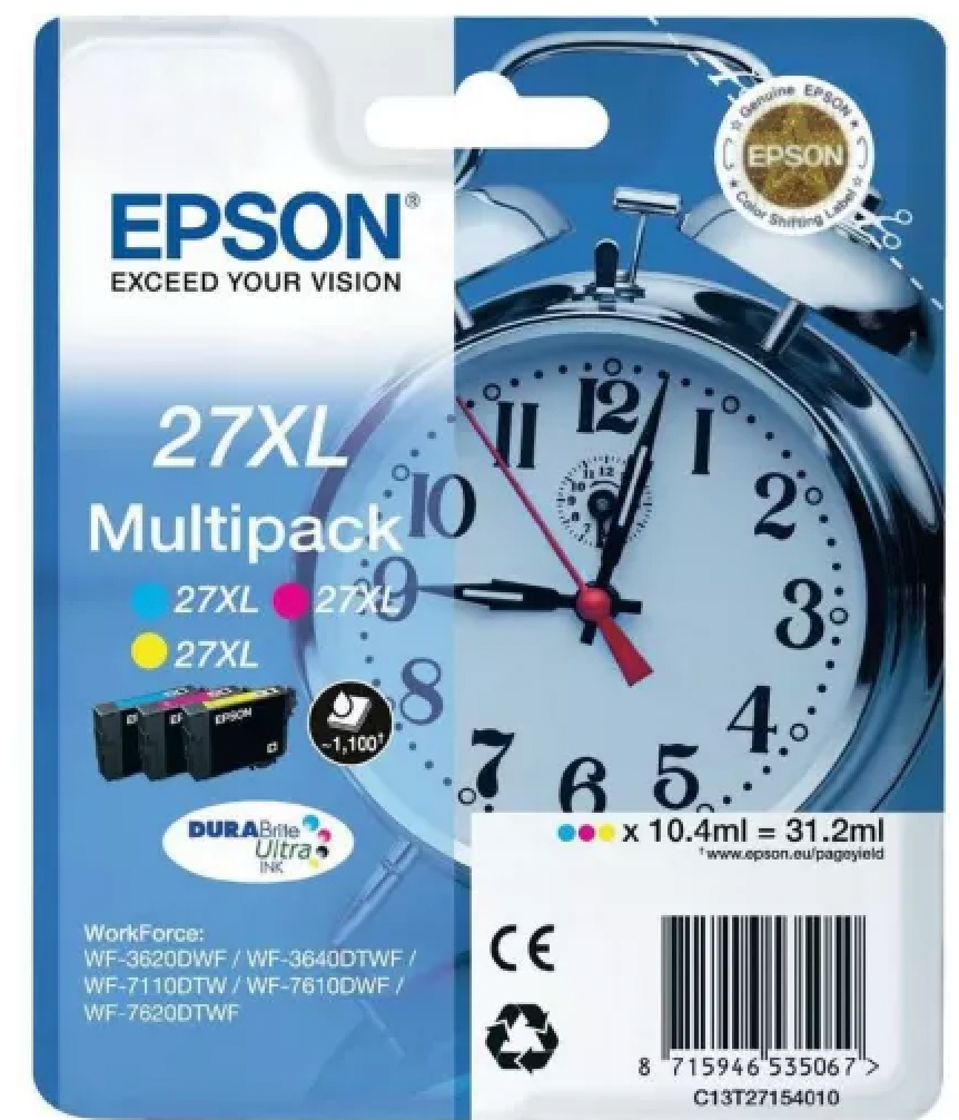 Pack de 3 Cartouches Jet d'encre de Marque Epson T2715 Couleur (Cyan, Magenta, Jaune) (31.2ml)