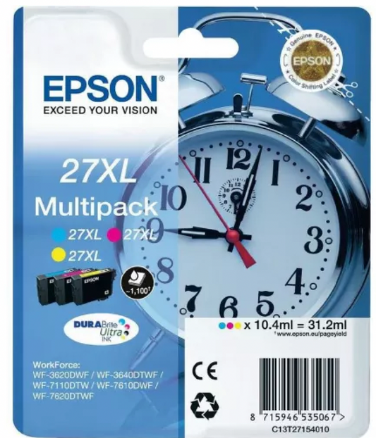 Pack de 3 Cartouches Jet d'encre de Marque Epson T2715 Couleur (Cyan, Magenta, Jaune) (31.2ml)