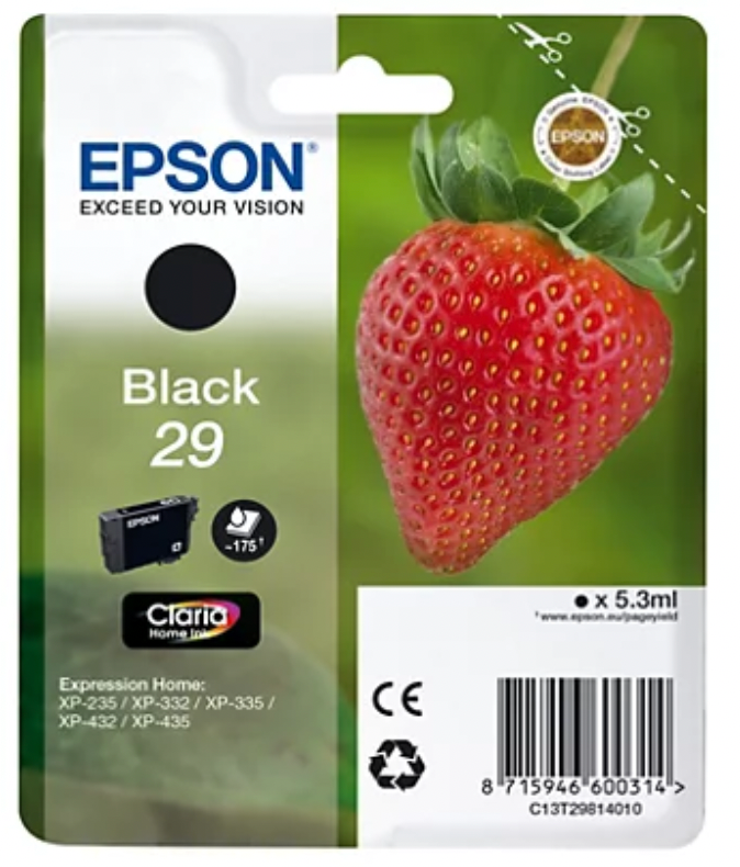 Cartouche d'encre de Marque Epson T2981 Noir (Série fraise) (29) (175 pages - 5.3ml) Encre Claria Home