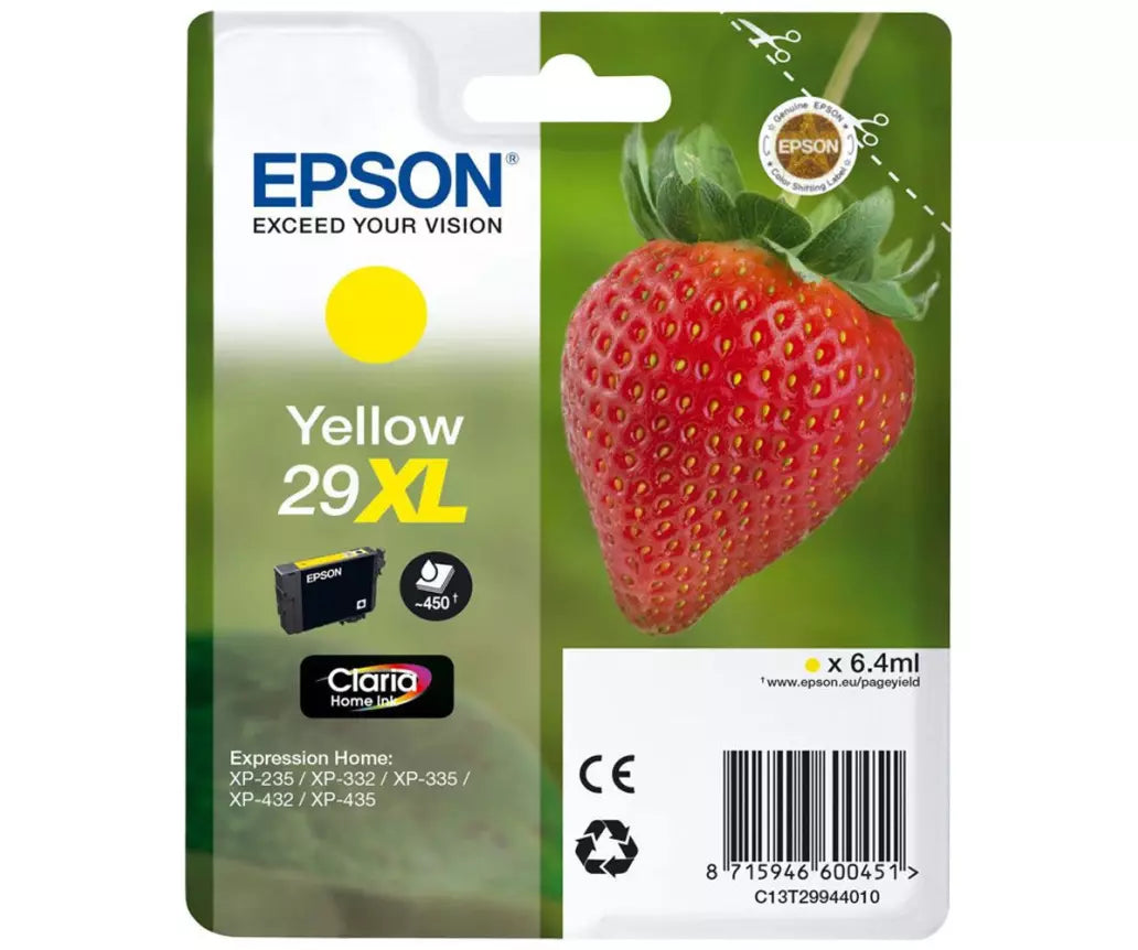 Cartouche Jet d'encre de Marque Epson T2994 Serie Fraise (29XL) Jaune Haute Capacité (450 pages - 6.4ml)