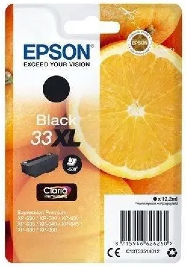 Cartouche d'encre de Marque Epson T3351 Noir (Série orange) (33XL) Haute Capacité (12.2ml - 530 pages)