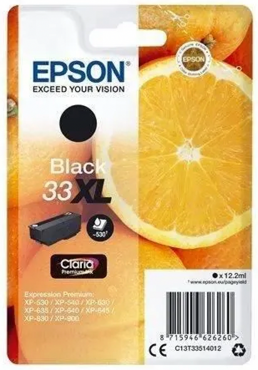 Cartouche d'encre de Marque Epson T3351 Noir (Série orange) (33XL) Haute Capacité (12.2ml - 530 pages)