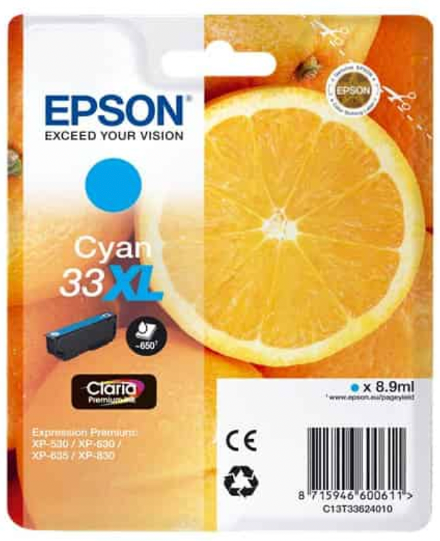 Cartouche d'encre de Marque Epson T3362 Cyan Serie Orange (33XL) Haute Capacité (650 pages - 8.9ml)
