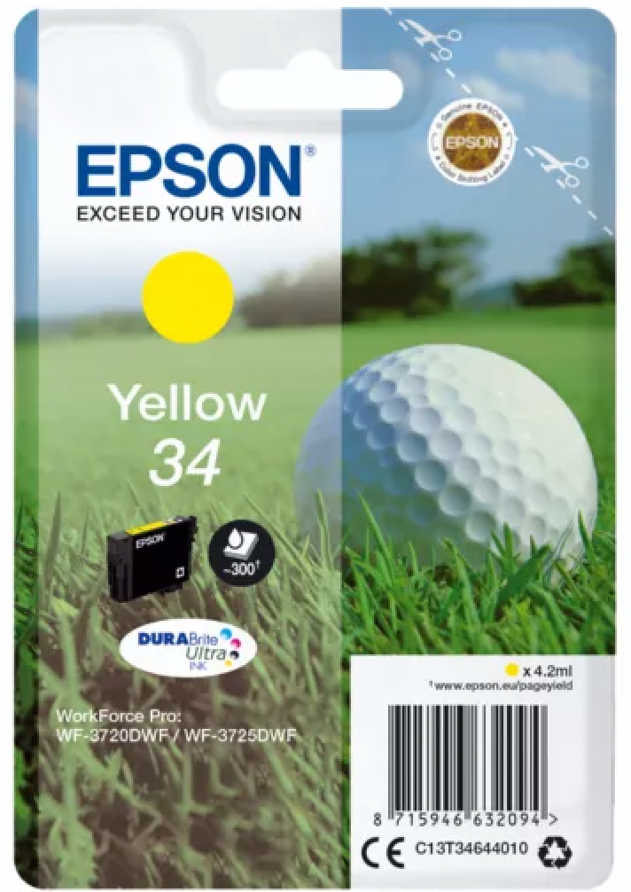 Cartouche d'encre de Marque Epson T3464 Jaune (34) Durabrite Ultra (4.2 - 300 pages) (Serie balle de golf)