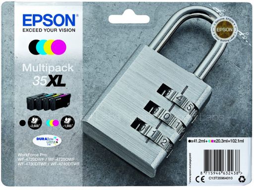 LOT de 4 Cartouches d'encre de Marque Epson T3596 (1 Noire + 1 Cyan + 1 Magenta + 1 Jaune) Durabrite Ultra (20.3ml -8300 pages) (Serie cadenas)