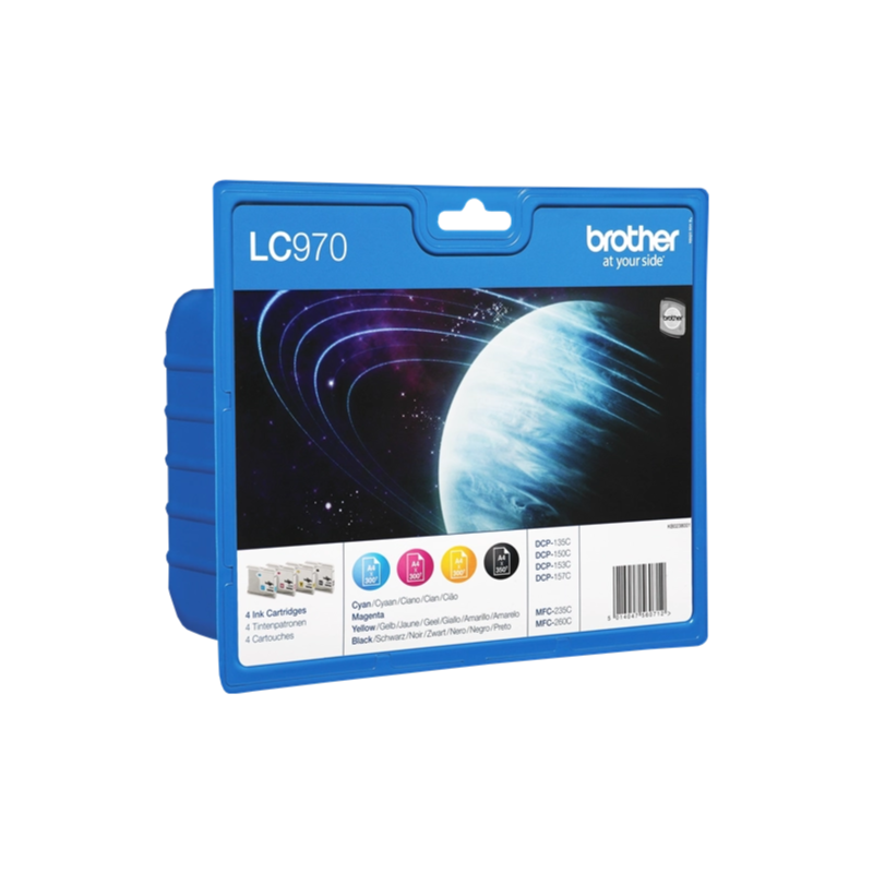 MultiPack 4 Cartouches Jet d'encre de marque BROTHER LC970BKCMY (1 NOIR + 1 CYAN + 1 MAGENTA + 1 Jaune ) 1250 copies pour imprimante Brother mfc 235