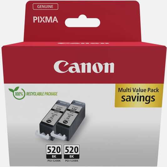 Twin Pack Cartouches Jet d'encre de Marque Canon (PGI-520BLACK) BLACK