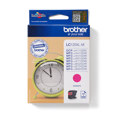 Cartouche Jet d'encre de marque BROTHER LC125XLM MAGENTA Haute capacité (1200 pages) pour imprimante Brother MFC J4510
