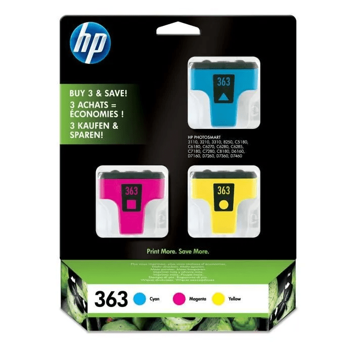 Pack de 3 Cartouches Jet d'encre de Marque HP CB333 N°363 Couleur (Cyan, Magenta, Yellow)